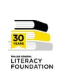 Logotipo del 30 aniversario de la Dollar General Literacy Foundation - 3 libros apilados con una cinta que dice 30 años